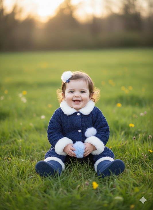 Newborn Winter Romper – Navy Blue Fleece Suit