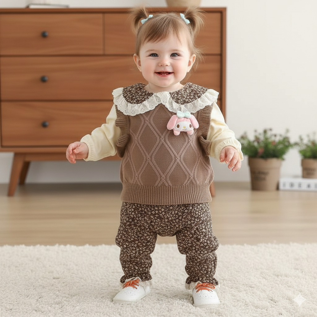 Baby Winter Outfit – 2Pc Floral & Knit Set