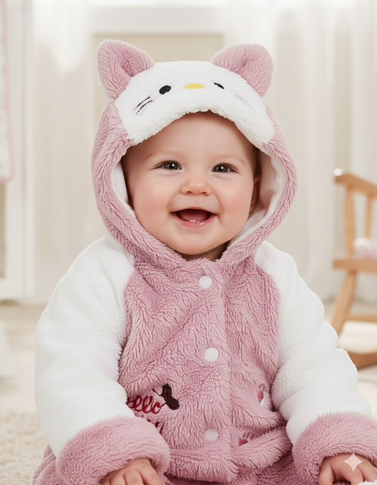 Hello Kity Plush Baby Romper – Girls Warm Fleece