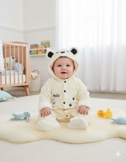 Hello Bear Plush Baby Romper – Warm Fleece
