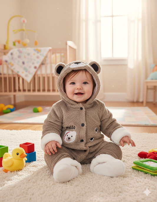 Hello Bear Plush Baby Romper – Boys Warm Fleece