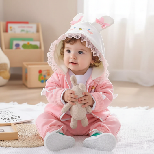 Baby Bunny Hoodie Suit – 3Pc Pink Outfit Set
