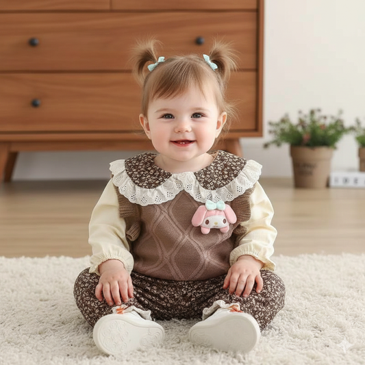 Baby Winter Outfit – 2Pc Floral & Knit Set