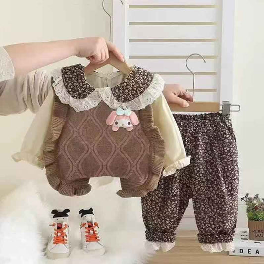Baby Winter Outfit – 2Pc Floral & Knit Set